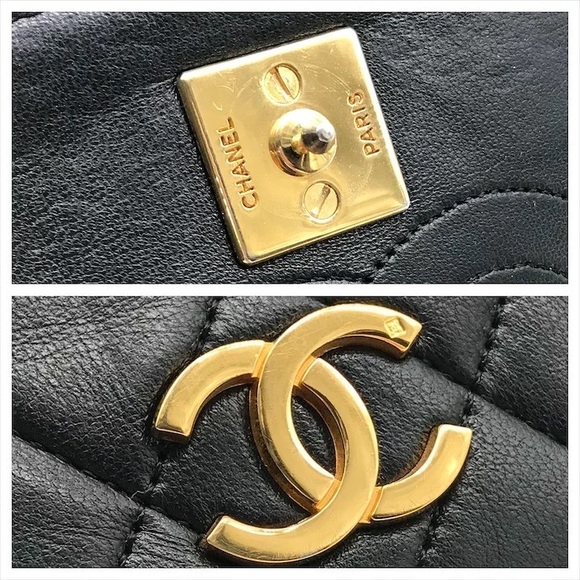 Authentic CHANEL single flap classic black lambskin 24k gold shoulder bag - Picture 3 of 13